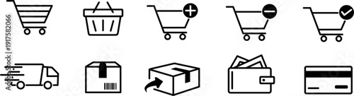 E-commerce Line Icons Set – Online Shopping, Cart, Payment, Delivery and Secure Checkout Vector Collection