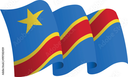 Flag of Democratic Republic of the Congo. Ribbon style flag that conveys a sense of movement
