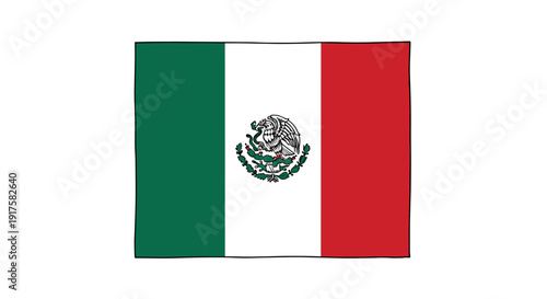 Mexican flag with eagle emblem on tricolor background