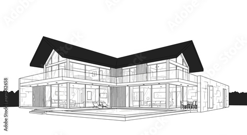 Modern architectural home design with linear style and minimalist elements