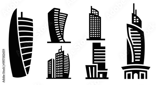 Modern skyscraper silhouettes: architectural designs and urban structures
