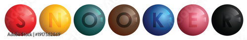 billiard balls for playing snooker with name of the game SNOOKER. Sports design element for competitions. Vector