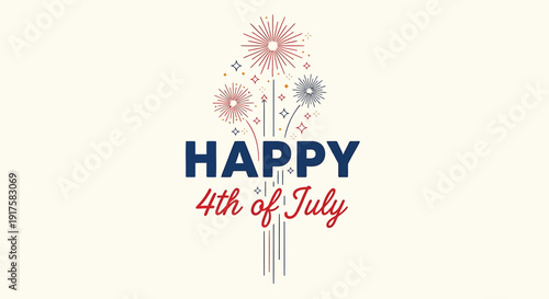 Patriotic 4th of July celebration vector graphic with fireworks and text