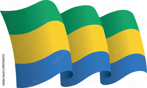 Flag of Gabon. Ribbon style flag that conveys a sense of movement and waving effect