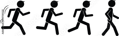 Running Man Silhouette Set Showing Different Jogging Positions Dynamic Movement Sport Activity Vector Illustration Collection Isolated Icons