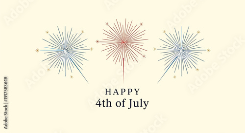 Patriotic firework icons for 4th of July celebrations, vector illustration.