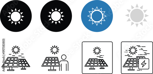 Solar Energy Icon Set Featuring Sun Panel Renewable Power And Eco Technology Vector Illustration Collection