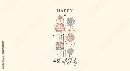 Patriotic floral icon collection for 4th of July. Includes happy, independence day, celebration, fireworks, flowers. Created in colorful style with pastel palette.