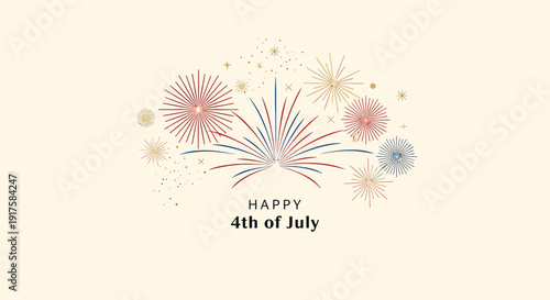 Happy 4th of July vector celebration graphic with fireworks and text