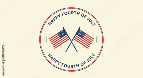 Patriotic Fourth of July icon with American flags and text, isolated on transparent background