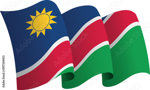 Flag of Namibia. Ribbon style flag that conveys a sense of movement and waving effect