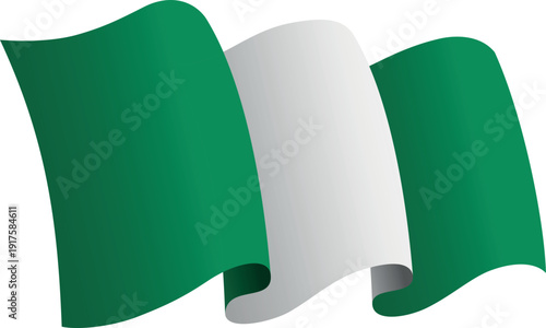 Flag of Nigeria. Ribbon style flag that conveys a sense of movement and waving effect