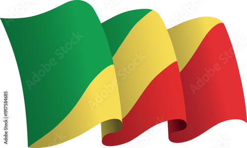 Flag of Republic Of The Congo. Ribbon style flag that conveys a sense of movement and waving effect