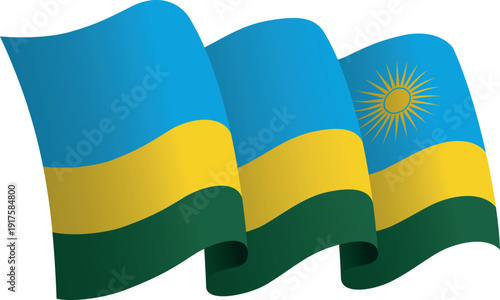 Flag of Rwanda. Ribbon style flag that conveys a sense of movement and waving effect