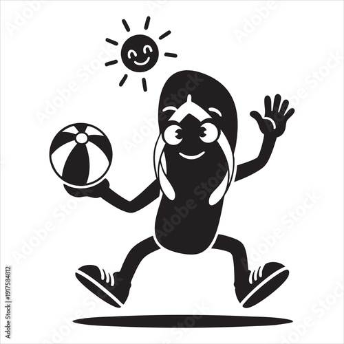 funny cartoon summer silhouette in black color in white background vector illustration