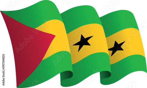 Flag of Sao Tome And Principe. Ribbon style flag that conveys a sense of movement and waving effect