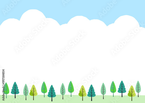 新緑の木の風景　樹木の手描き風イラスト