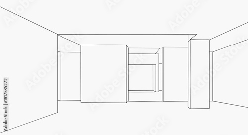 Minimalist linear interior design with geometric architecture elements