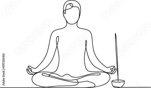 Person meditating in lotus position with incense stick burning
