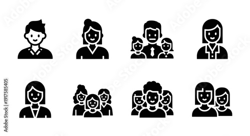 Minimalist family and professional icons set for digital use