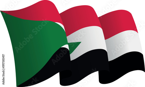 Flag of Sudan. Ribbon style flag that conveys a sense of movement and waving effect