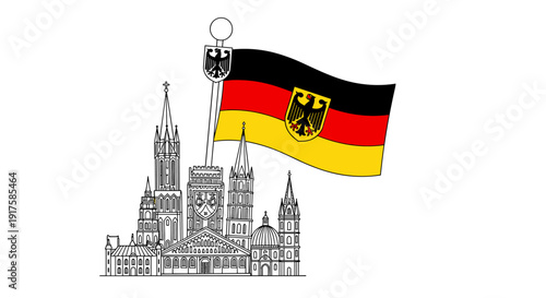German landmark silhouettes with flag and coat of arms