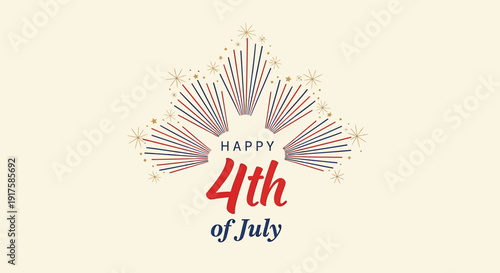 Patriotic 4th of July celebration emblem with fireworks and text, vector graphic