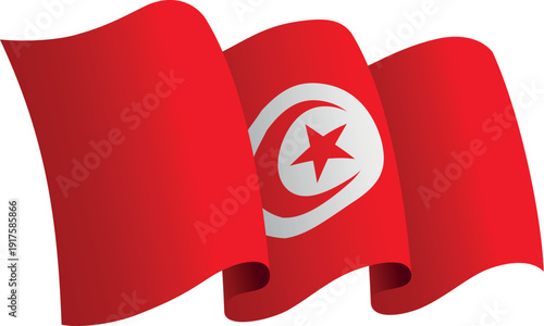 Flag of Tunisia. Ribbon style flag that conveys a sense of movement and waving effect
