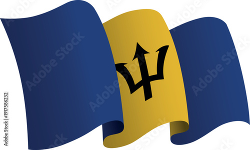 Flag of Barbados. Ribbon style flag that conveys a sense of movement and waving effect