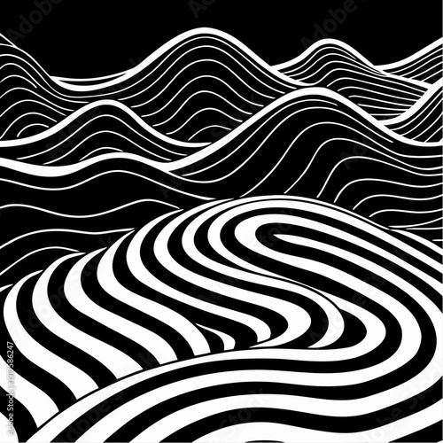 Black and white optical illusion landscape
