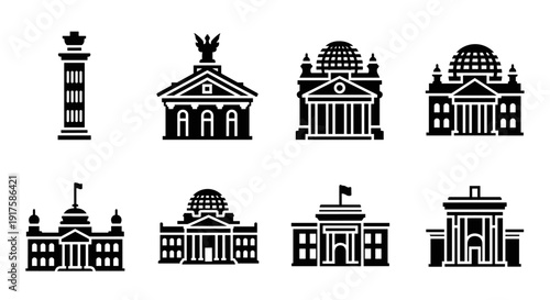 Monuments of germany: iconic landmark silhouettes in classic black design