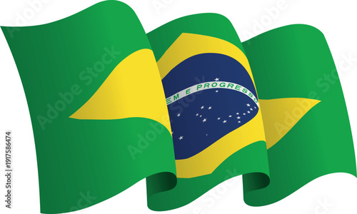 Flag of Brasil. Ribbon style flag that conveys a sense of movement and waving effect
