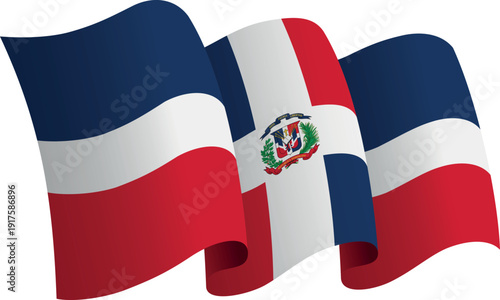 Flag of Dominican Republic. Ribbon style flag that conveys a sense of movement and waving effect