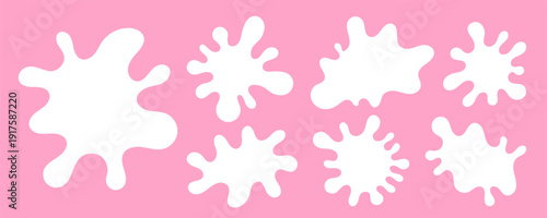 White abstract liquid splash shapes with smooth rounded edges. Water splat and milk shape liquid frame. Drop vector flat with wavy background blob and fluid illustration set.