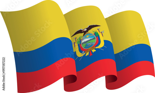 Flag of Ecuador. Ribbon style flag that conveys a sense of movement and waving effect