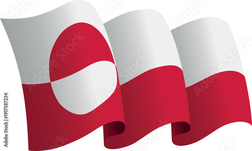 Flag of Greenland. Ribbon style flag that conveys a sense of movement and waving effect