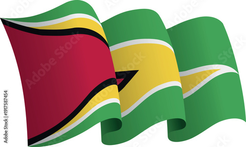 Flag of Guyana. Ribbon style flag that conveys a sense of movement and waving effect