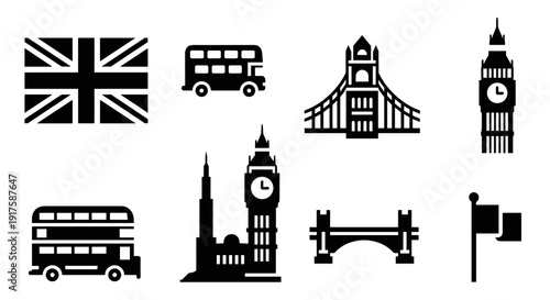 Iconic london silhouettes: bridges, buses, and big ben in monochrome