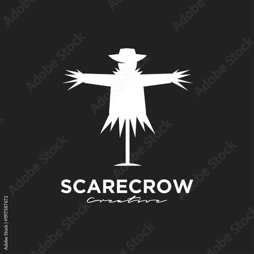 Minimalist White Scarecrow Logo Design Icon Vector Graphic on Dark Background