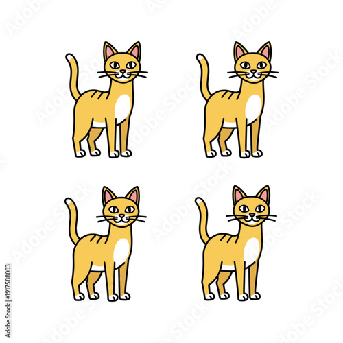 Cartoon orange cats standing in different poses on white background