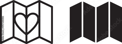 Map icon with heart, love destination, travel plan, romance symbol