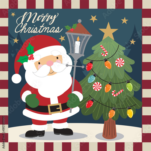 Festive Santa Claus with Christmas Tree and Lantern