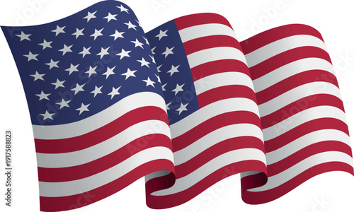 Flag of United States. Ribbon style flag that conveys a sense of movement and waving effect