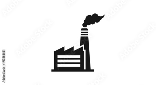Factory illustration with smoke black silhouette on white background