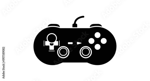 Black silhouette gamepad icon isolated on white background with copy space