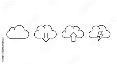Cloud computing icons set download upload storage and lightning