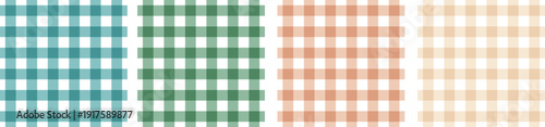 Teal Green Peach and Beige Gingham Seamless Pattern Set, Soft Checkered Plaid Cottagecore Fabric Background Collection