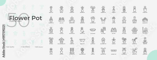 Flower Pot Line Editable Icons set