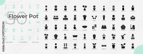 Flower Pot Solid Editable Icons set