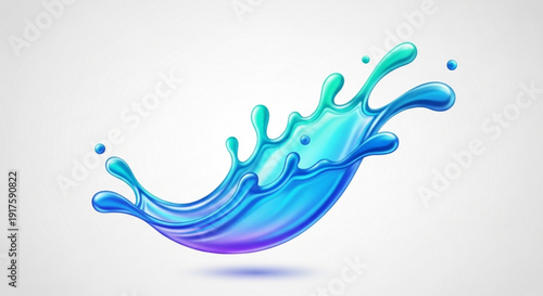 Vibrant blue water splash with droplets on white background dynamic liquid motion fluid splash